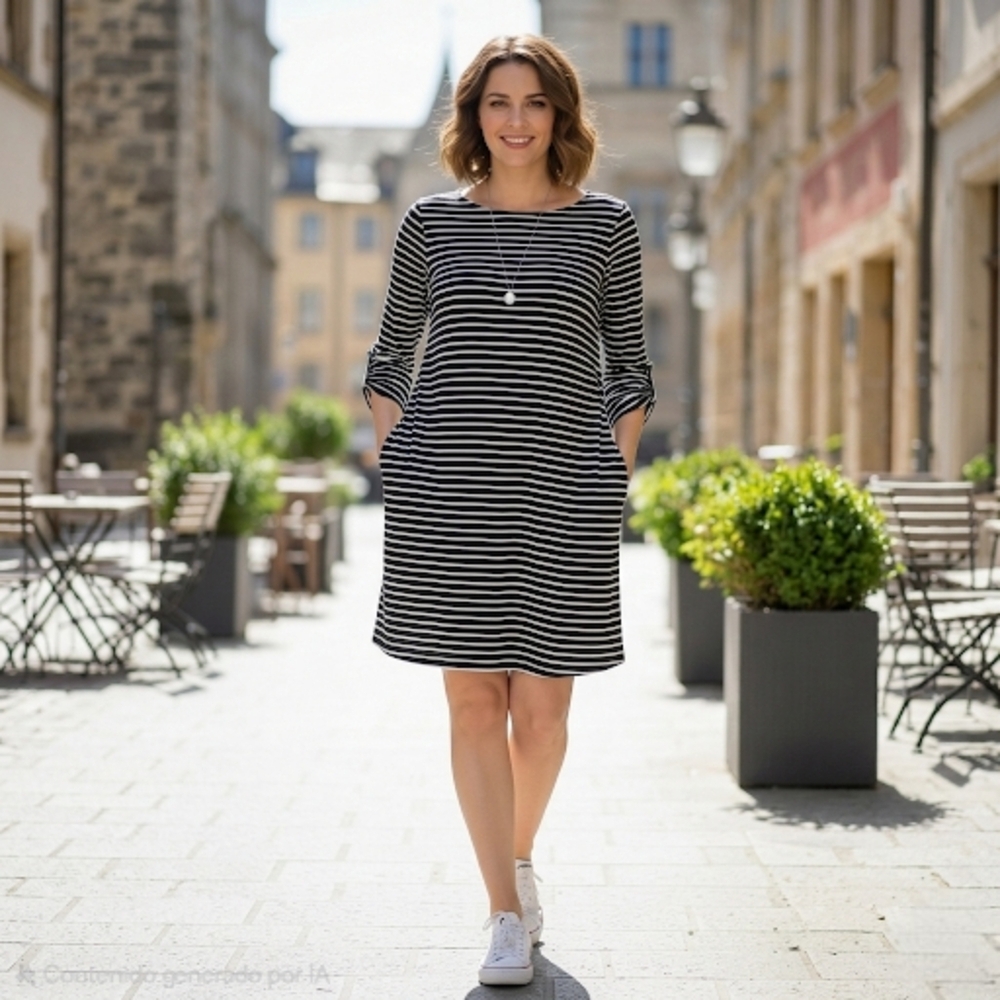 Nomadic Traders Striped 3/4 Sleeve Knit Dress with Pockets - Size XL